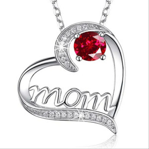 گردنبند طرح مام (مادر) درون قلب با نگین قرمز کد XL046-129403