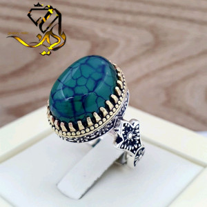 انگشتر نقره مردانه 925 عیار طرح صفوی با نگین عقیق دراگون اصلی