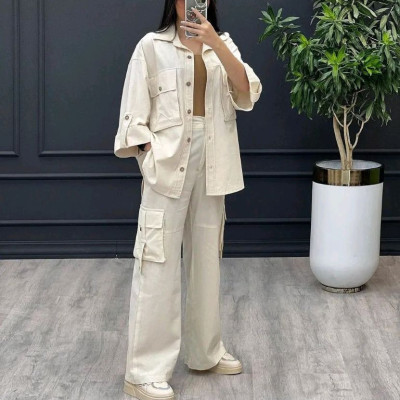 مانتو شلوار زنانه کتان مدل دو تیکه کارگو