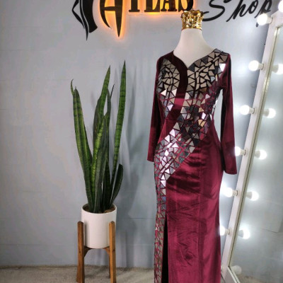 پیراهن مهمانی زنانه مدل مخمل با خرج کار آیینه ای