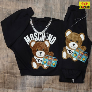 ست کراپ و شلوار دخترانه و زنانه دورس پنبه بلوز و شلوار استیکر تدی