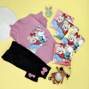 ست تیشرت و شلوارک دخترانه طرح خرسی