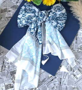 شال نخی سفید سرمه ای ارسال رایگان-117595