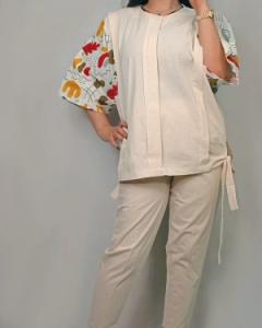 ست شومیز و شلوار فری سایز 36 تا 46 جنس لینن در دو طرح