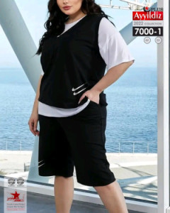 ست سه تکه تیشرت شلوارک سایز بزرگ آییلدیز-132259