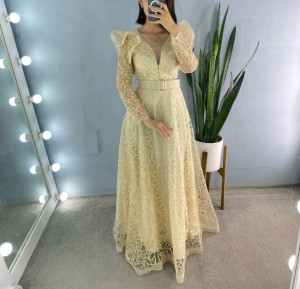 پیراهن مهمانی زنانه حریر طرح‌دار مدل طلا شاین خارجی-118573