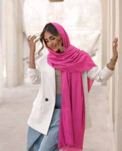 شال پلیسه پفکی ساده سرخابی صورتی در رنگ بندی-137306