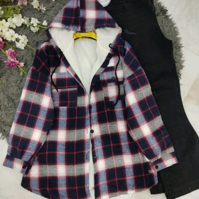 مانتو کتی زنانه پشمی ببعی مدل گلاویژ شکت کلاهدارضخیم-152179