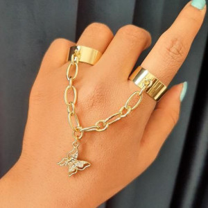 انگشتر زنجیری با طرح پروانه استیل رنگ ثابت ارسال رایگان-112105