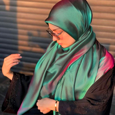 روسری بامبو سبز صورتی قواره بزرگ 140 دو رو دور ریش-123810