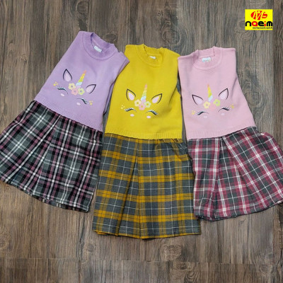 پیراهن بافت دخترانه گپ دامن از جنس پشم سپاهان سایز 40 و 45 سنین 2تا5