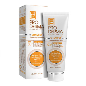 ضد آفتاب ضد لک و روشن کننده +SPF50 پرودرما 40میل با رنگ بژ روشن