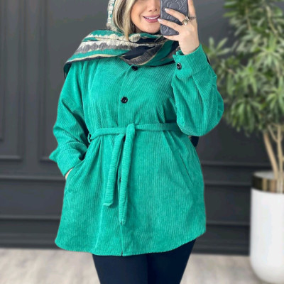 مانتو اسپرت زنانه الیاف مدل کمربند دار جلو دکمه (کد38)