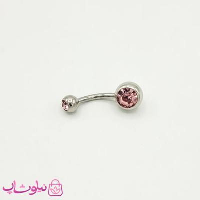 پیرسینگ ناف ساده نقره ای با نگین صورتی کد 299-133034