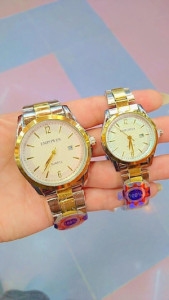 ساعت ست امپاور طلایی سفید استیل رنگ ثابت دارای تقویم روزشمار