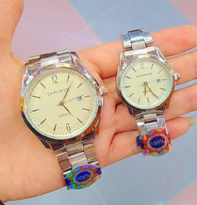 ساعت ست زنانه مردانه امپاور صفحه سفید قاب و بند استیل رنگ ثابت