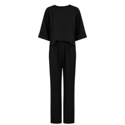 ست شلوار و تیشرت کرپ نخ سایز 32 تا 62 رنگ مشکی