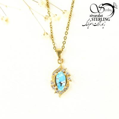 گردنبند فیروزه طلاروس طرح مدرن با روکش طلا کد 10363