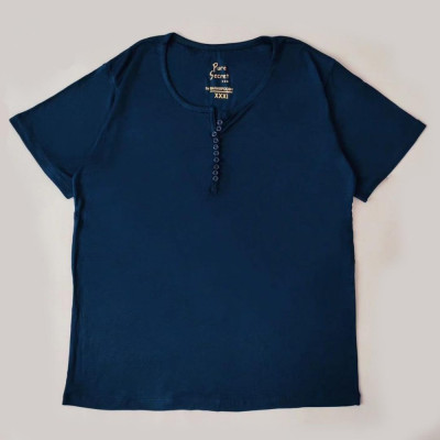 تیشرت زنانه قواره بزرگ یقه دکمه دار سایز 4XL