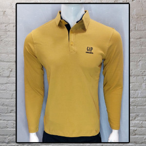 بلوز مردانه یقه دار آستین بلند رنگ خردلی-125707