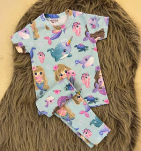 ست راحتی دخترانه طرح پری دریایی آبی در 6 سایز