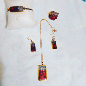 نیم ست دلبری قرمز نقره ای