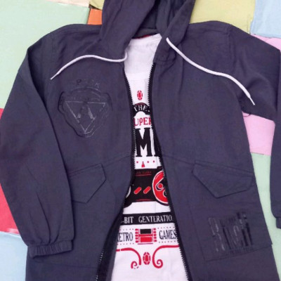 ست دوتکه تاپ و پیراهن طرح هودی کلاهدارمناسب 4تا5سال