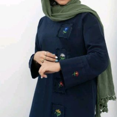 مانتو جلو بسته الیاف طبیعی نخی گلدوزی شده مدل مانلی