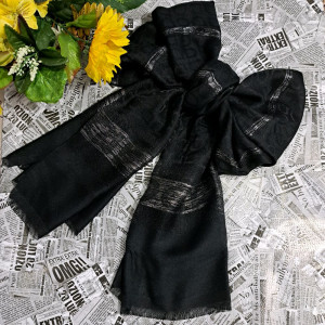 شال لمه دار مشکی نقره ای ژاکارد-116860