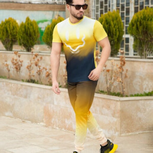 ست تیشرت و شلوار مردانه مدل Face (زرد)*-124948