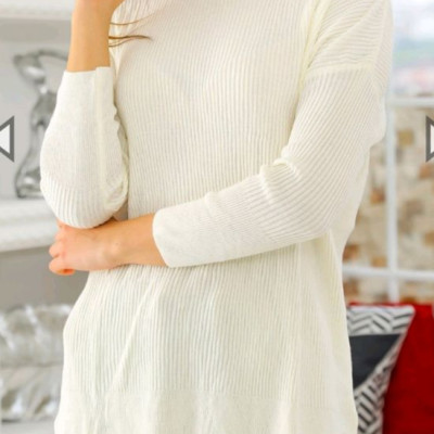 بلوز زنانه بافت خفاشی شیری رنگ ترکیه ای فری سایز تا 54-126230