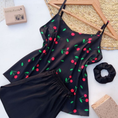 تاپ شورتک زنانه ساتن طرح گیلاس