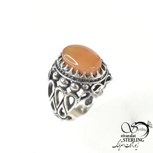 انگشتر عقیق مردانه با نقره925 عیار رکاب طرح دار کد 9010