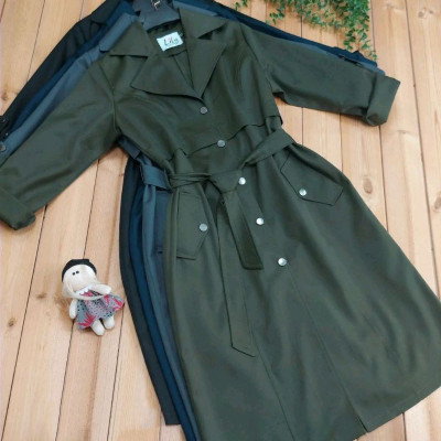 مانتو بلند دکمه دار دانشجویی اداری کتان پاییزه سایز بزرگ-108242