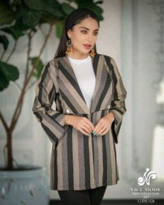 مانتو مجلسی لنین مدل یقه آمریکایی پارچه راه راه