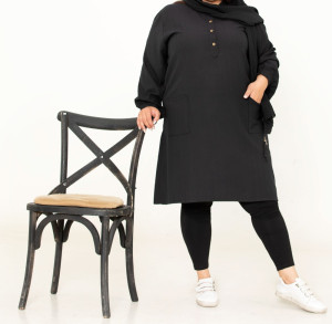 مانتو اسپورت مشکی جنس اسکای سایز بزرگ 44 تا 62