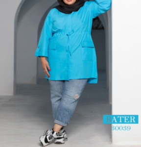 مانتو اسپرت سایز بزرگ آبی آسمانی 44 تا 62