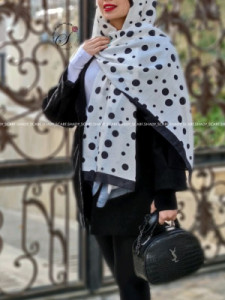 شال نخی سفید مشکی خال خالی تابستانه قواره 2متری برند شیدی-125589