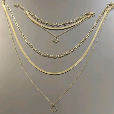 سرویس گردنبند ، پابند ، دستبند سه لاین استیل مجلسی با آویز پروانه