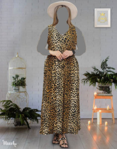 پیراهن زنانه کرپ مدل ساحلی پلنگی کمر کش ماسوره