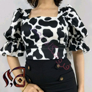 نیم تنه مجلسی پلنگی سیاه و سفید پشت گره ای-132931