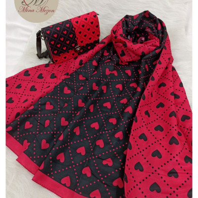 ست شال و کیف پاسپورتی قفل دار طرح قلب-129780