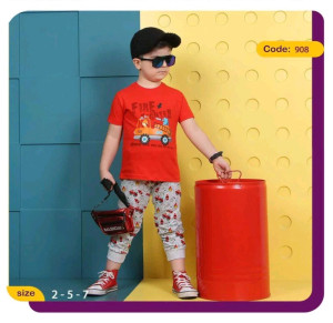 تیشرت شلوار نخ پنبه پسرانه طرح آتش نشان