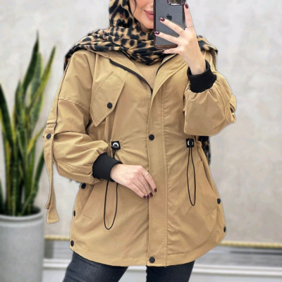 مانتو اسپرت زنانه کتان مدل جدید کلاهدار جلو زیپ + دکمه (کد39)