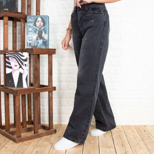 شلوار جین نیم بگ زنانه ذغالی-101545