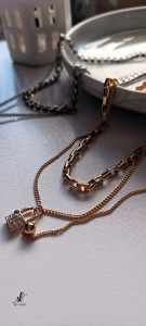 گردنبند سه لاین قفل ژوینگ آبکاری طلا رنگ ثابت ارسال رایگان