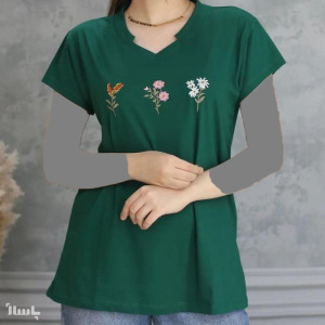 تیشرت زنانه گلدوزی طرح 3 شاخه گل (2)
