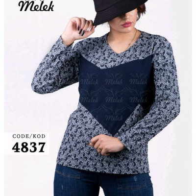 بلوز طرح دار آستین بلند 4837