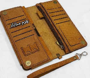 کیف پول چرم طبیعی طرح کیهان دست دوز