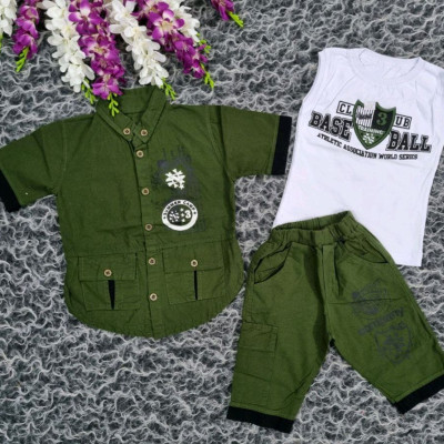 پیراهن شلوارک سه تیکه کتان-128517